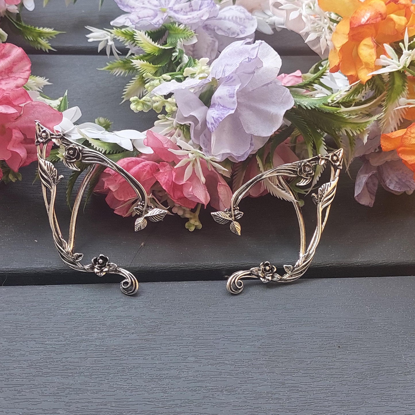 Enchanting Elven Flower Crown + Golden Ear Cuffs - Complete Fantasy Set