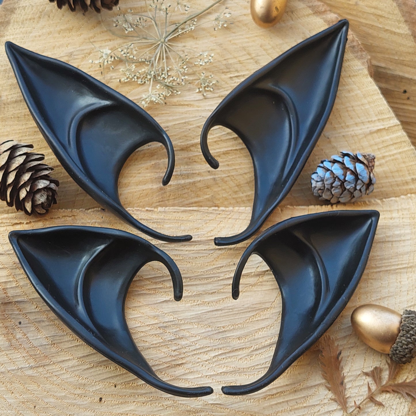 Black Elf Ears – Soft Silicone Fantasy Ear Cuffs, No Piercing, Gift Box