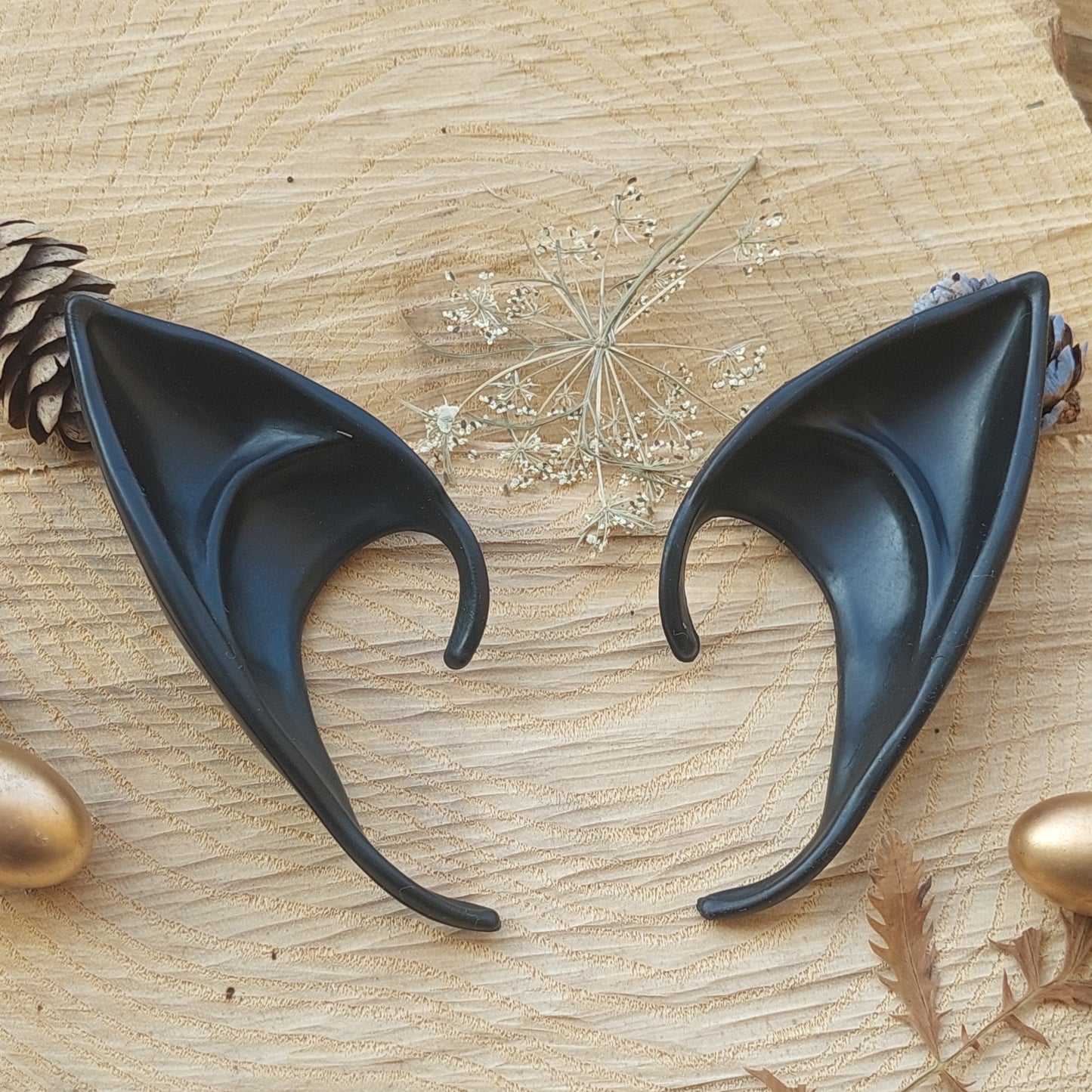 Black Elf Ears – Soft Silicone Fantasy Ear Cuffs, No Piercing, Gift Box