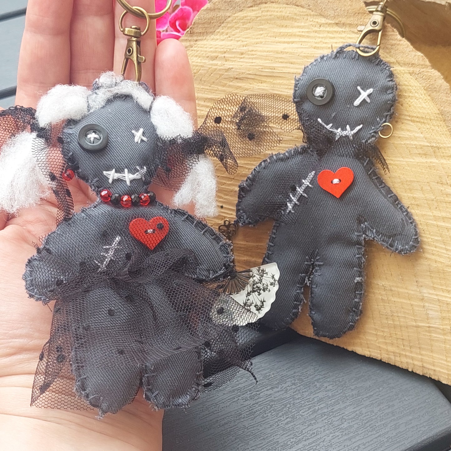 Gothic Doll Keychain, Handmade Creepy Cute Couple Gift, Gothic Accessory, Gift for Her, for Him