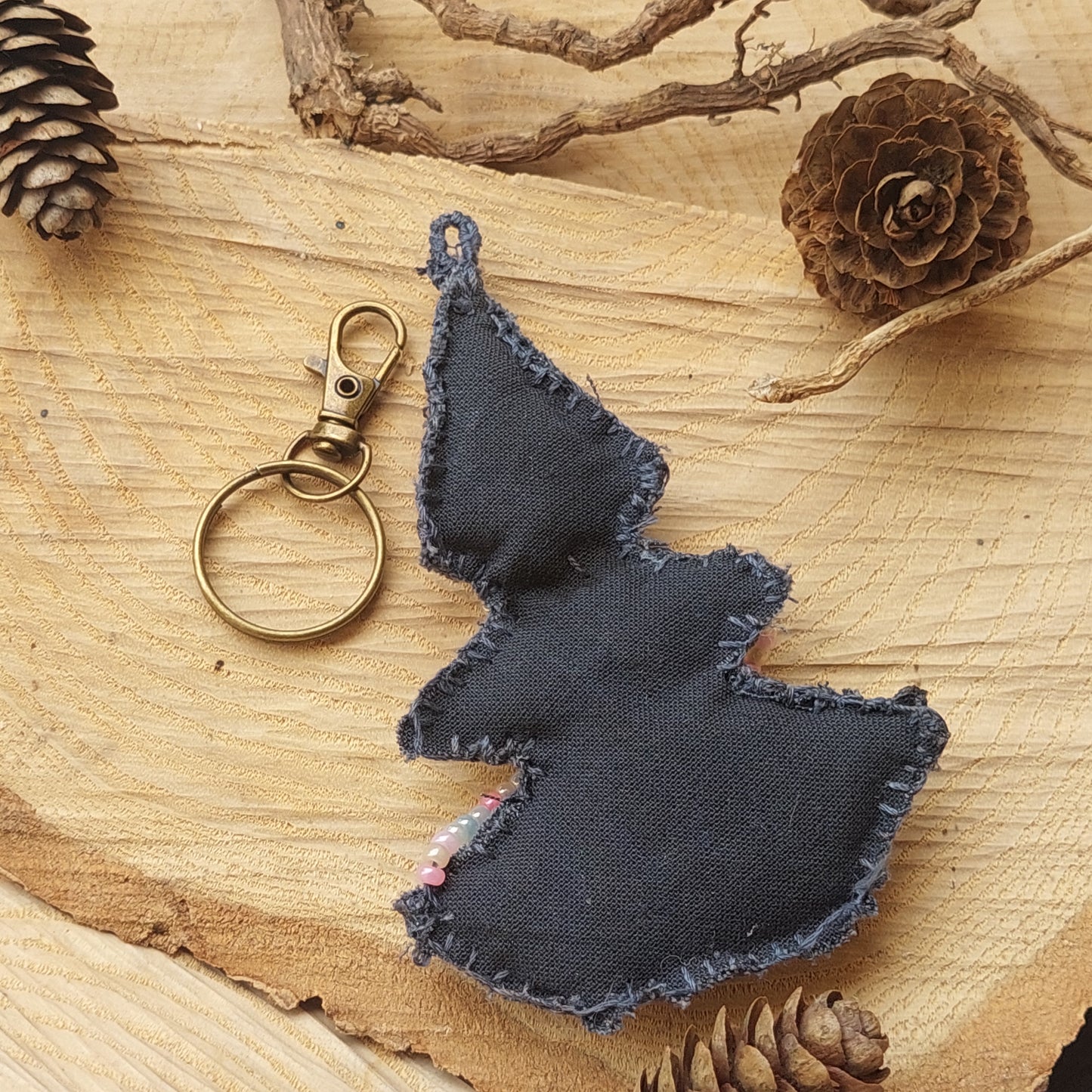 Alternative Christmas Tree Keychain β Gothic Boho Handmade Plush Charm | Unique Backpack & Bag Accessory with Gift Bag