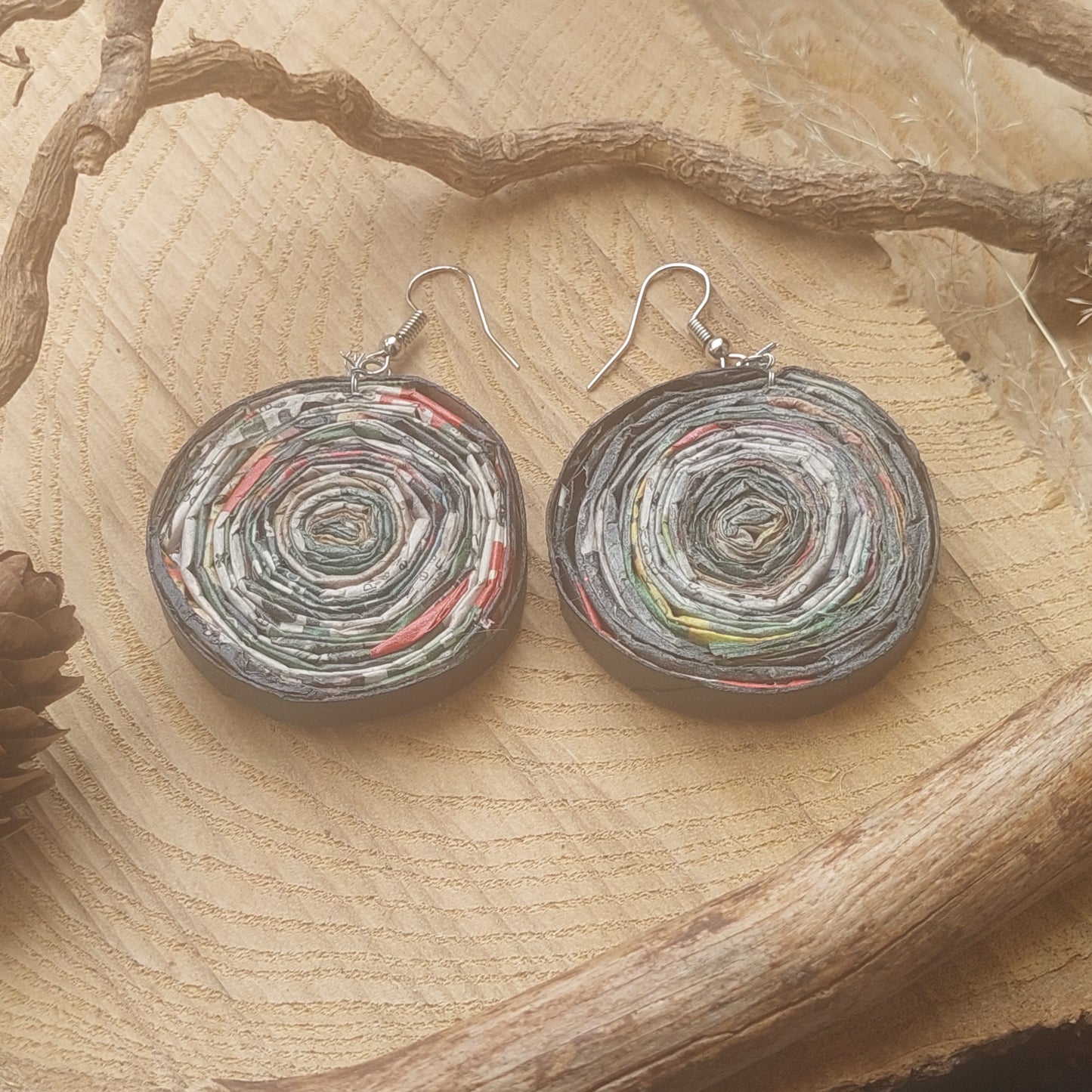 Upcycled Paper Statement Earrings - Eco-Friendly Handmade Jewelry - Unique Gift