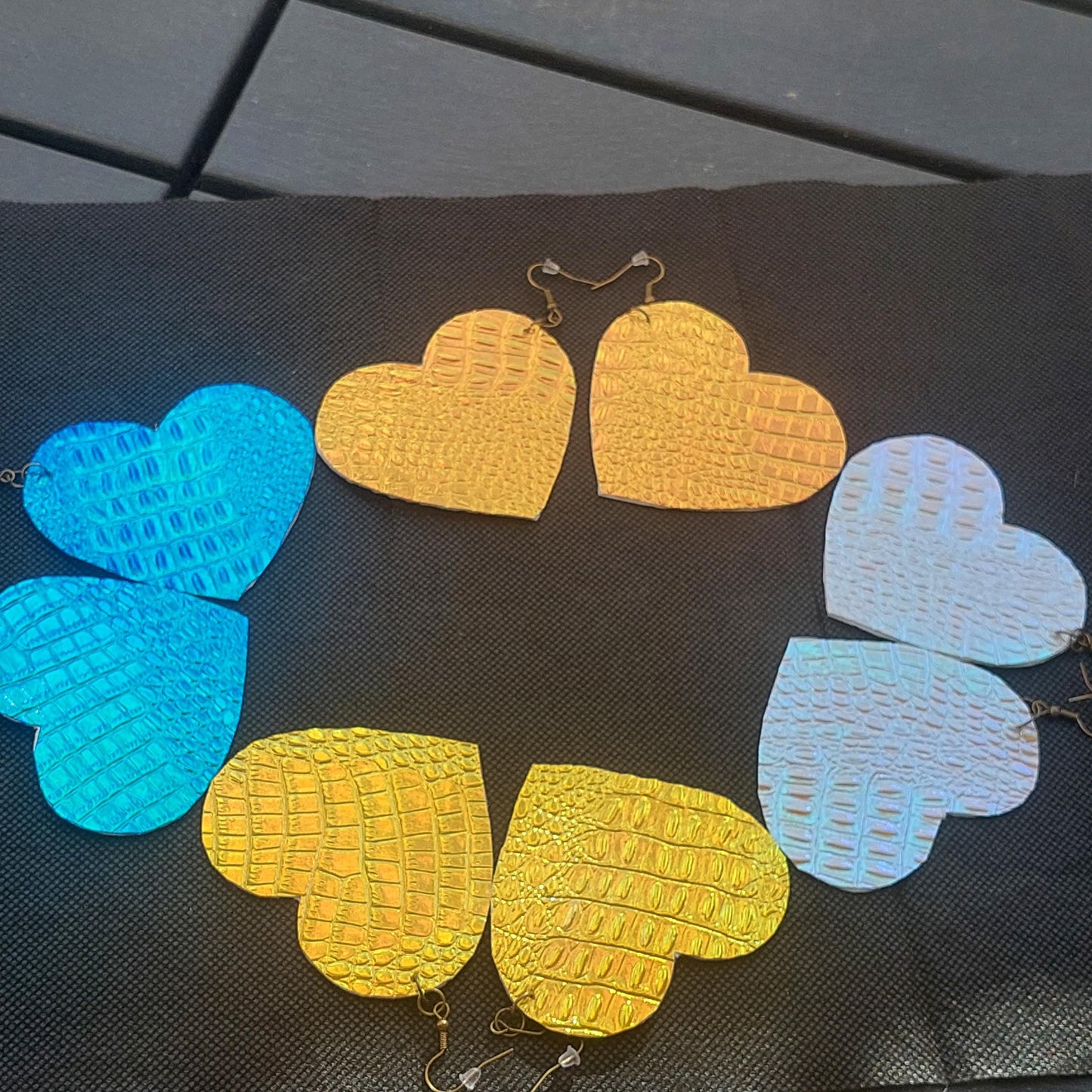 Holographic Dragon Heart Earrings | PU Leather Fantasy Statement Jewelr