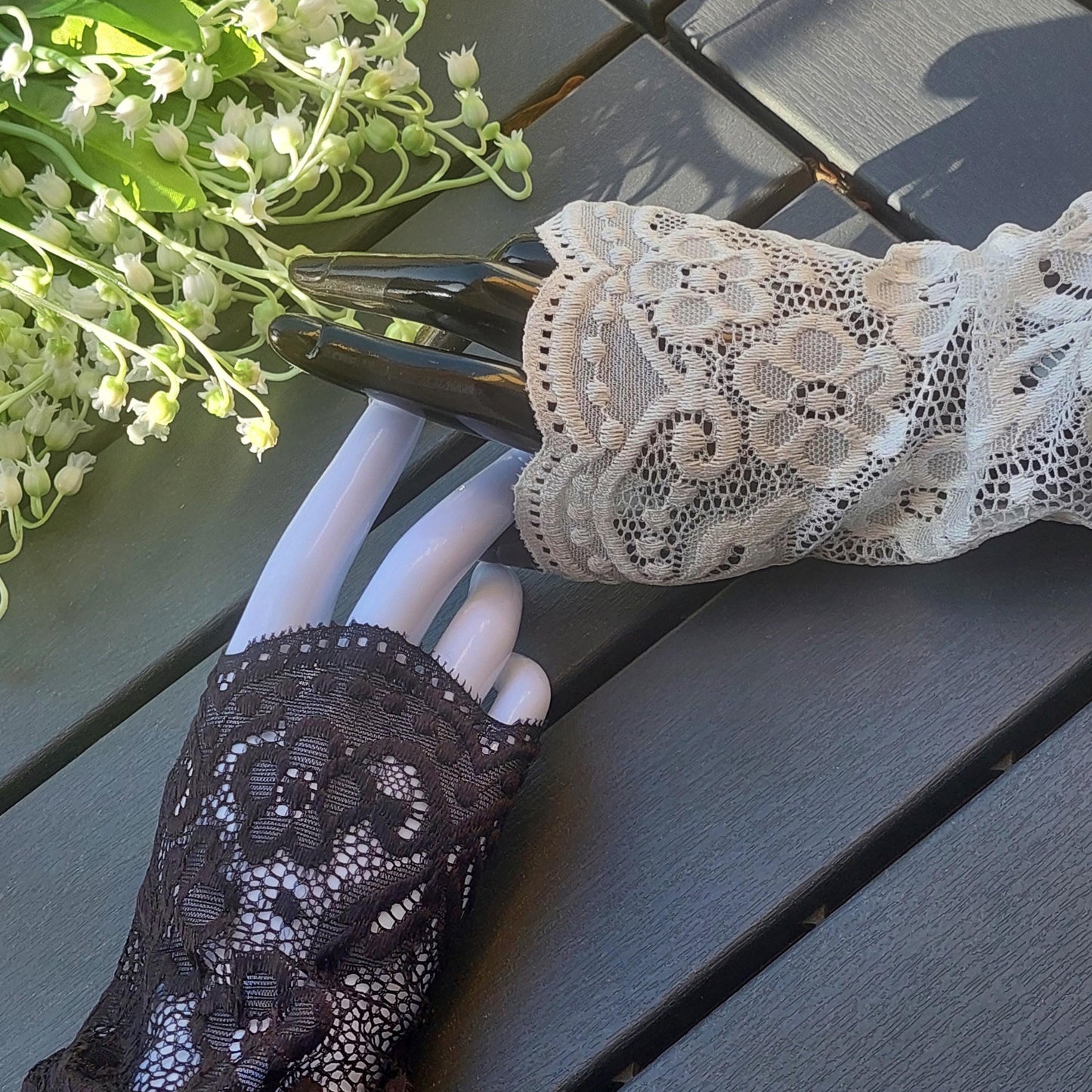 Lace Fingerless Gloves for Women - Long Black White Beige Evening Gloves