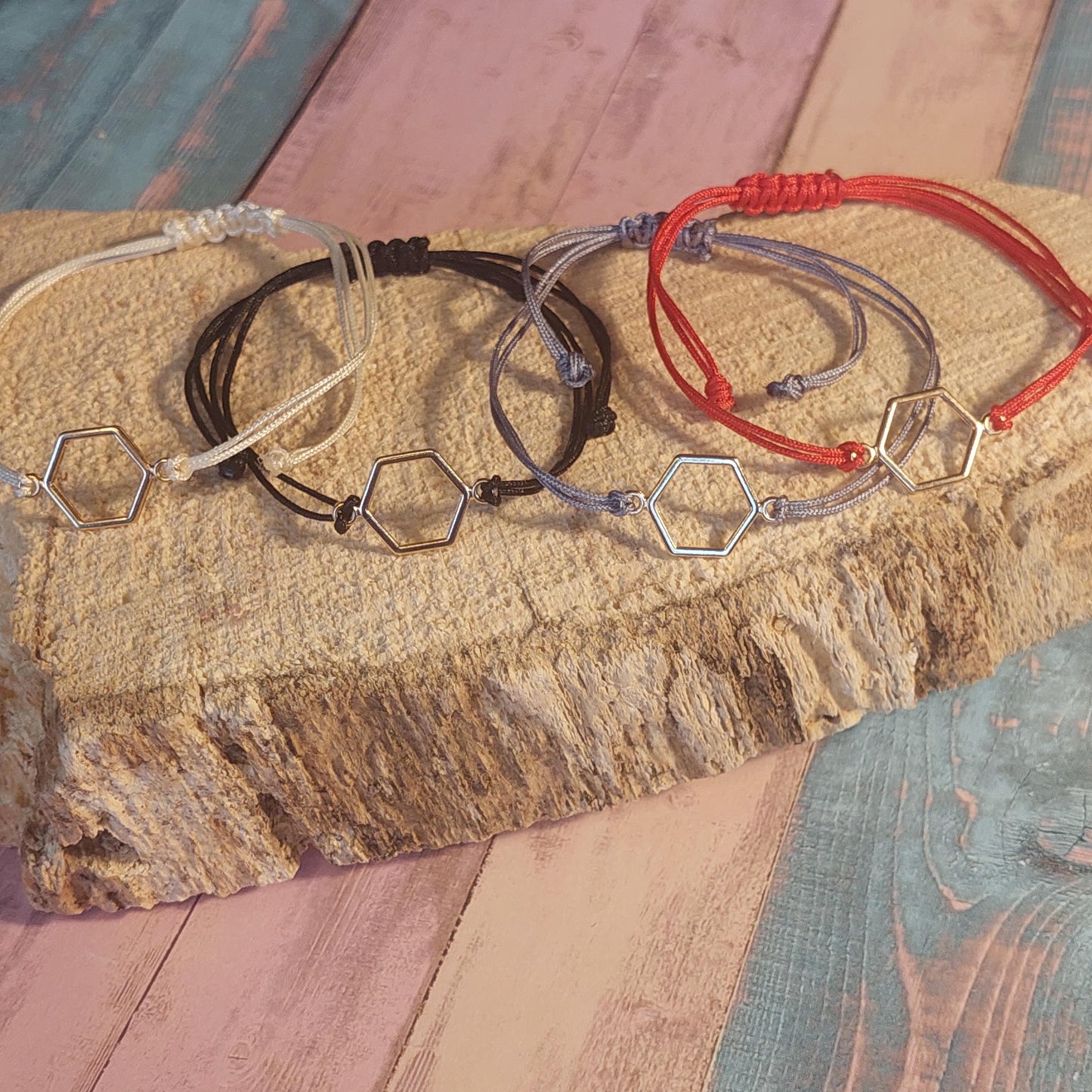 Adjustable Hexagon Macrame Bracelet – Minimalist Unisex Jewelry for Balance, Harmony & Nature-Inspired Gifts
