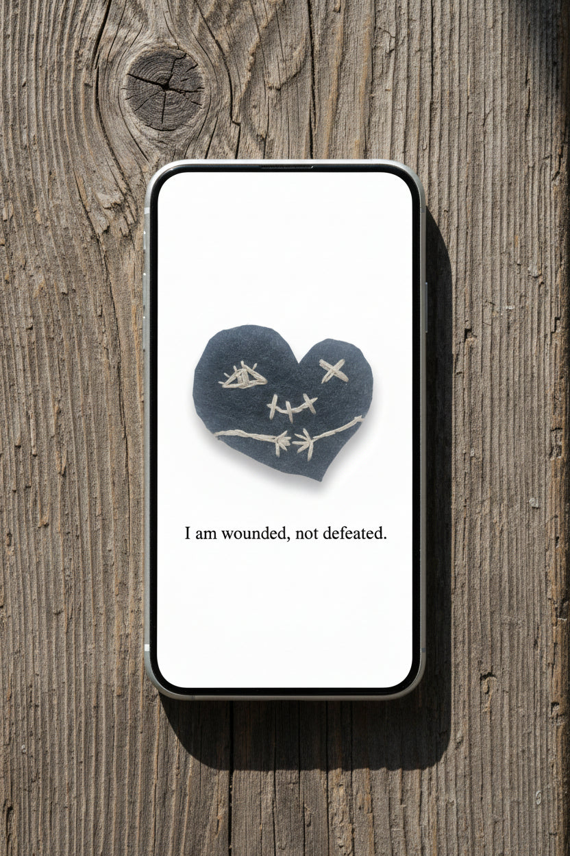 gothic phone wallpapers featuring a stitched heart inspired by stoic philosophy and Marcus Aurelius.