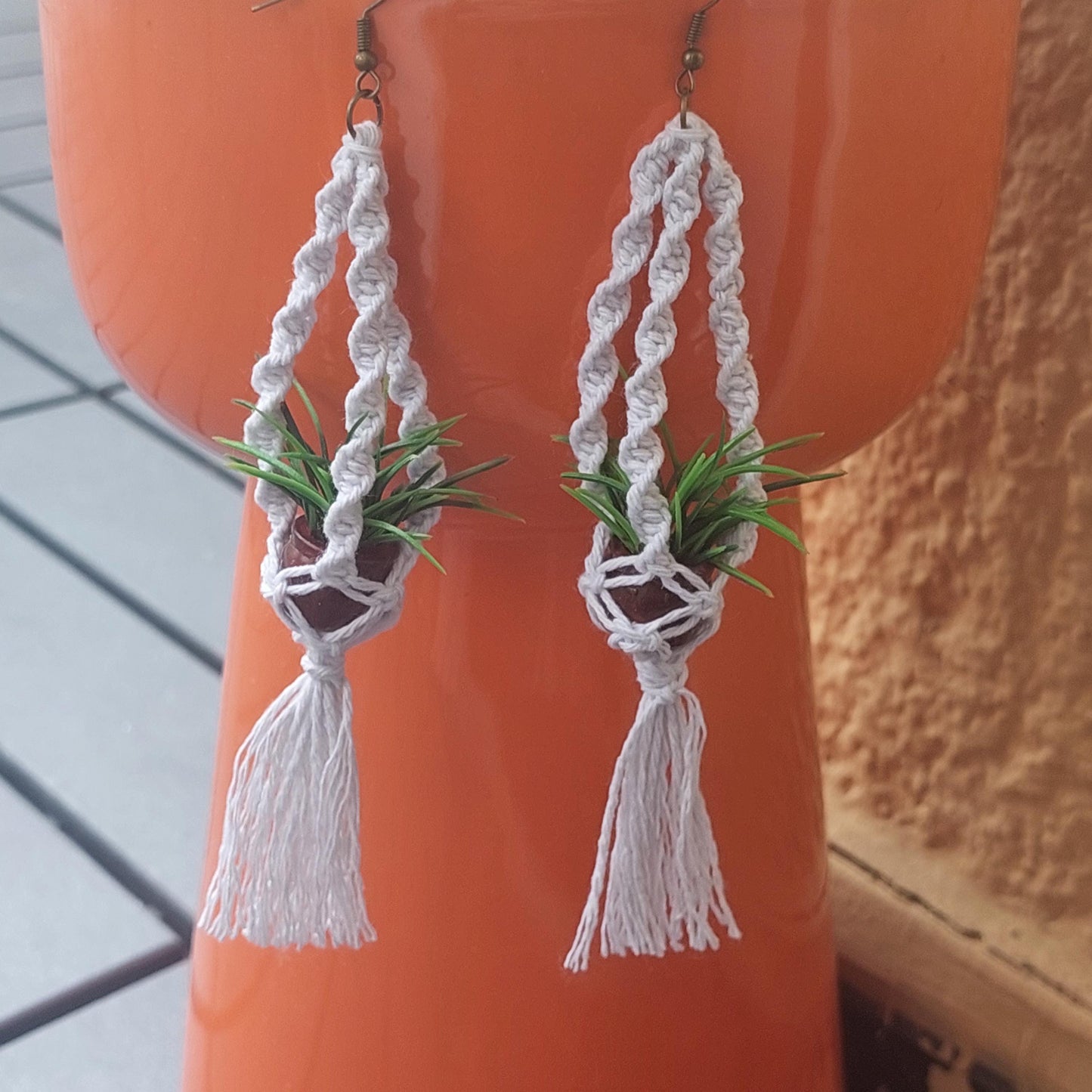 Boho Macramé Earrings with Mini Planter | Handmade Hanging Flower Pot Jewelry | Unique Bohemian Gift for Her