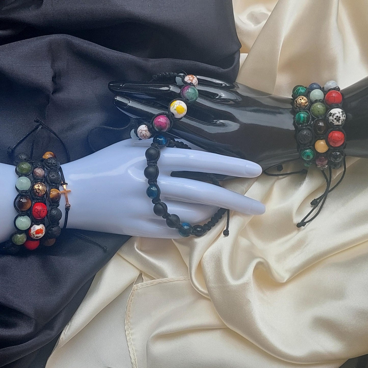 9-Piece Handmade Macrame Gemstone Bracelet Set | Unisex Boho Healing Stone Jewelry Gift