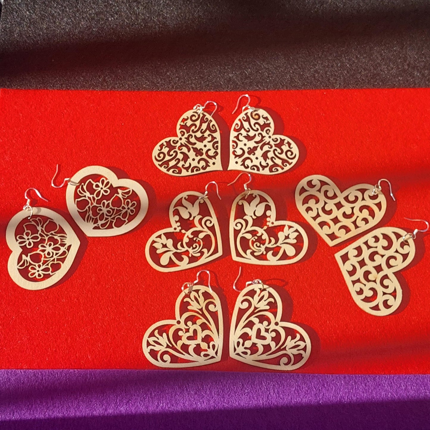 Handcrafted Wooden Heart Earrings – Lightweight Hypoallergenic Jewelry with Silver Hooks | Eco-Friendly Gift for Her