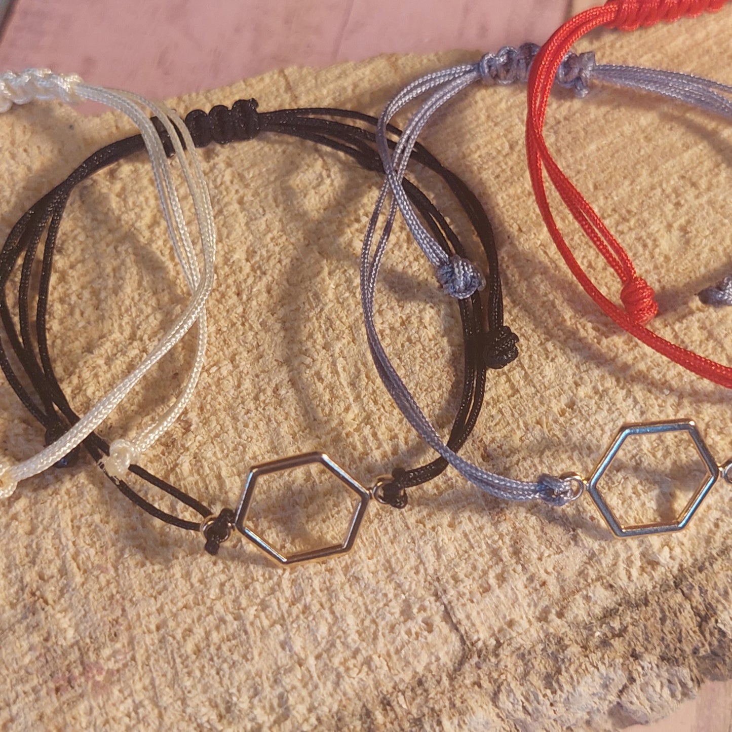 Gothic Hexagon Bracelet – Dark Macramé Sacred Geometry | Occult Unisex Jewelry