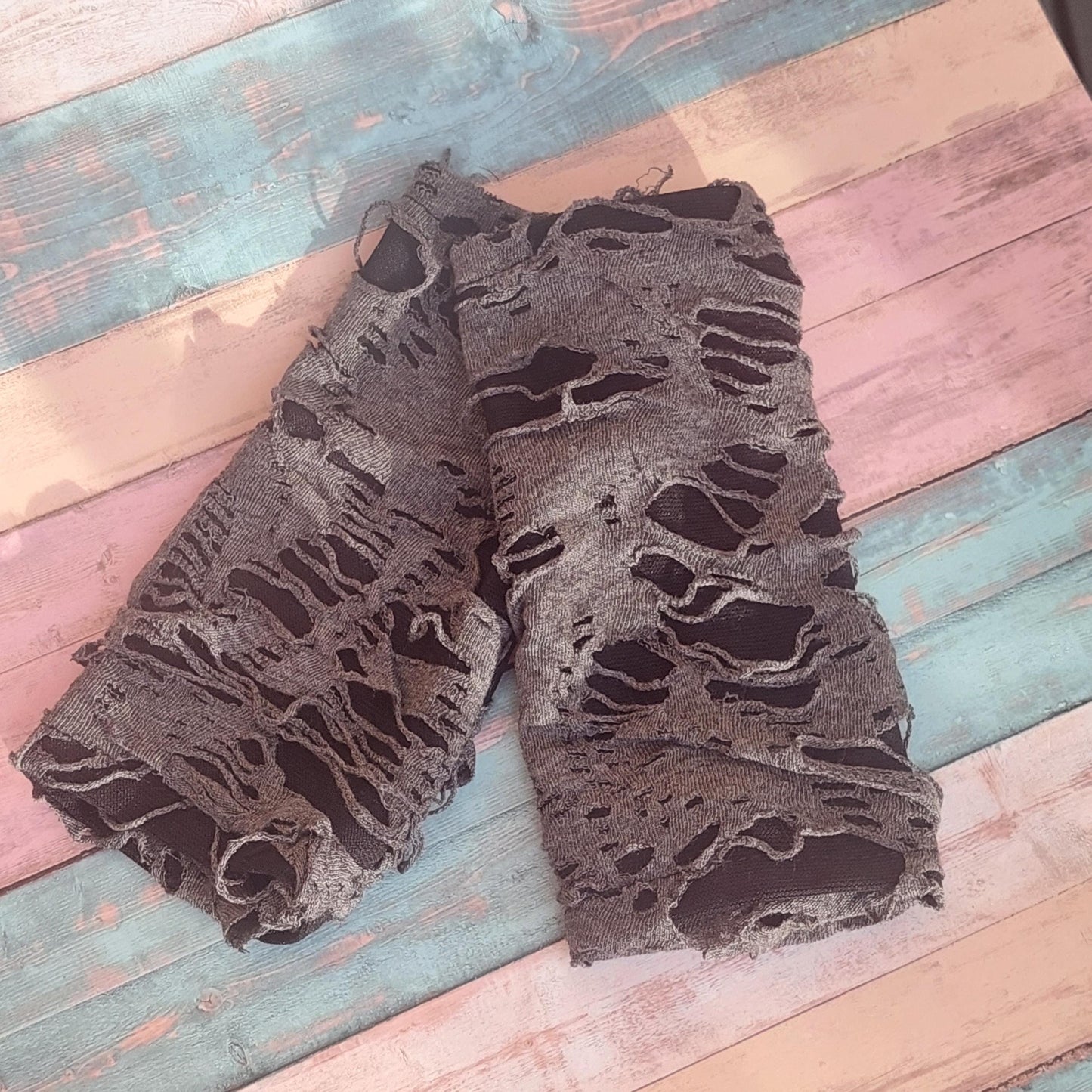 Edgy Distressed Fingerless Gloves β Gray & Black Grunge Accessories for Avant-Garde Fashion, Evening Looks & Statement Outfits