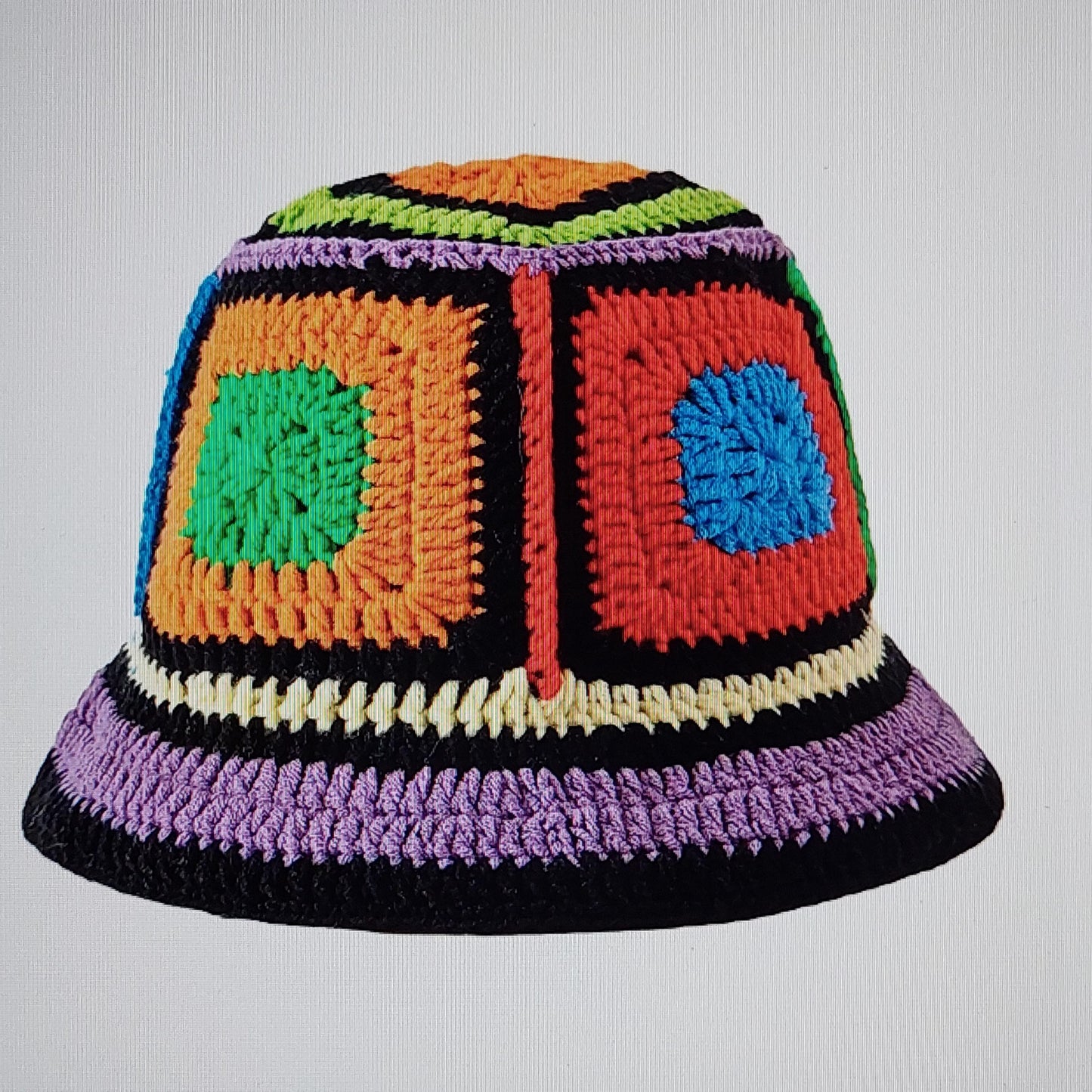 Colorful Boho Crochet Bucket Hat | Unisex Fisherman’s Cap with Geometric Pattern | Handmade Floppy Beanie for All Seasons