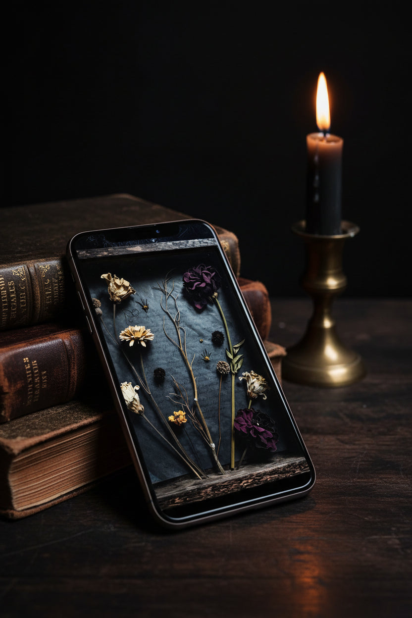 Gothic Herbs Witchcore Phone Backgrounds, Elven Aesthetic JPG