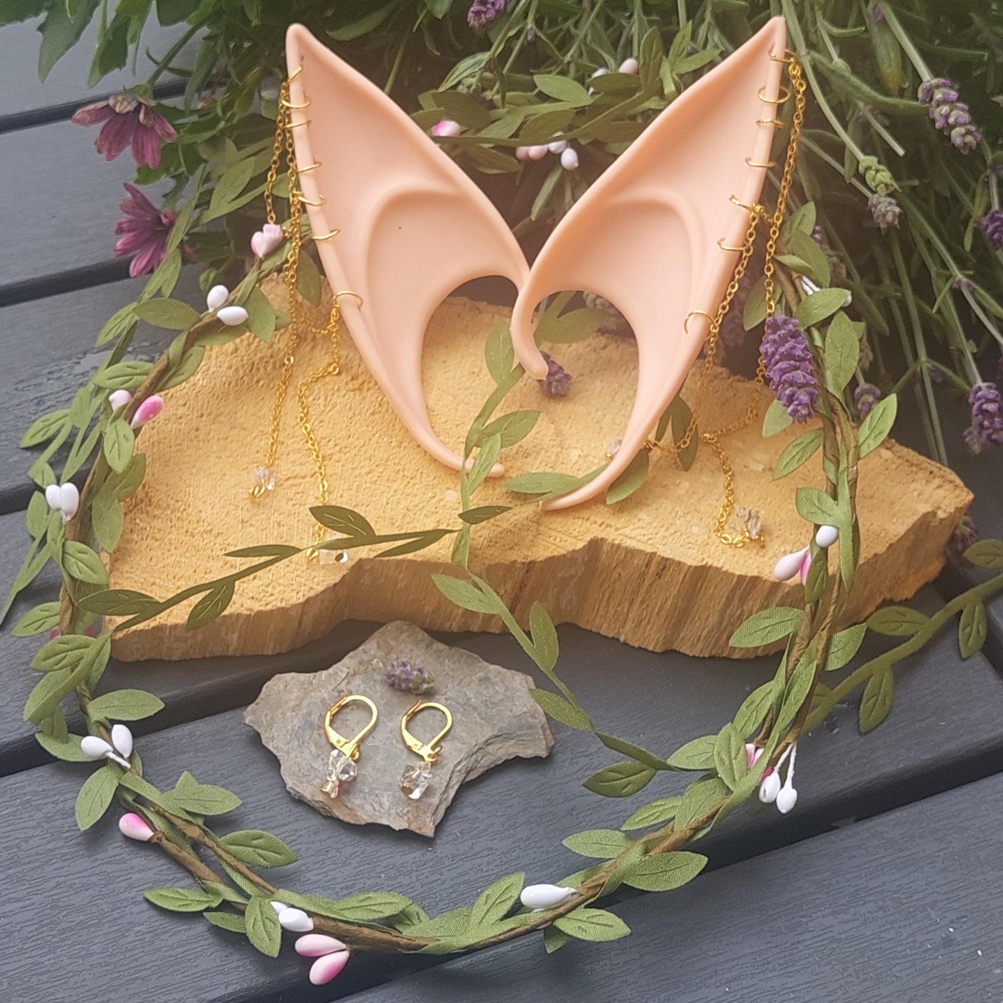 Silicone Elf Ears with Crown - Complete Fantasy Jewelry Set