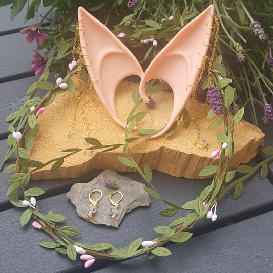 Silicone Elf Ears with Crown - Complete Fantasy Jewelry Set