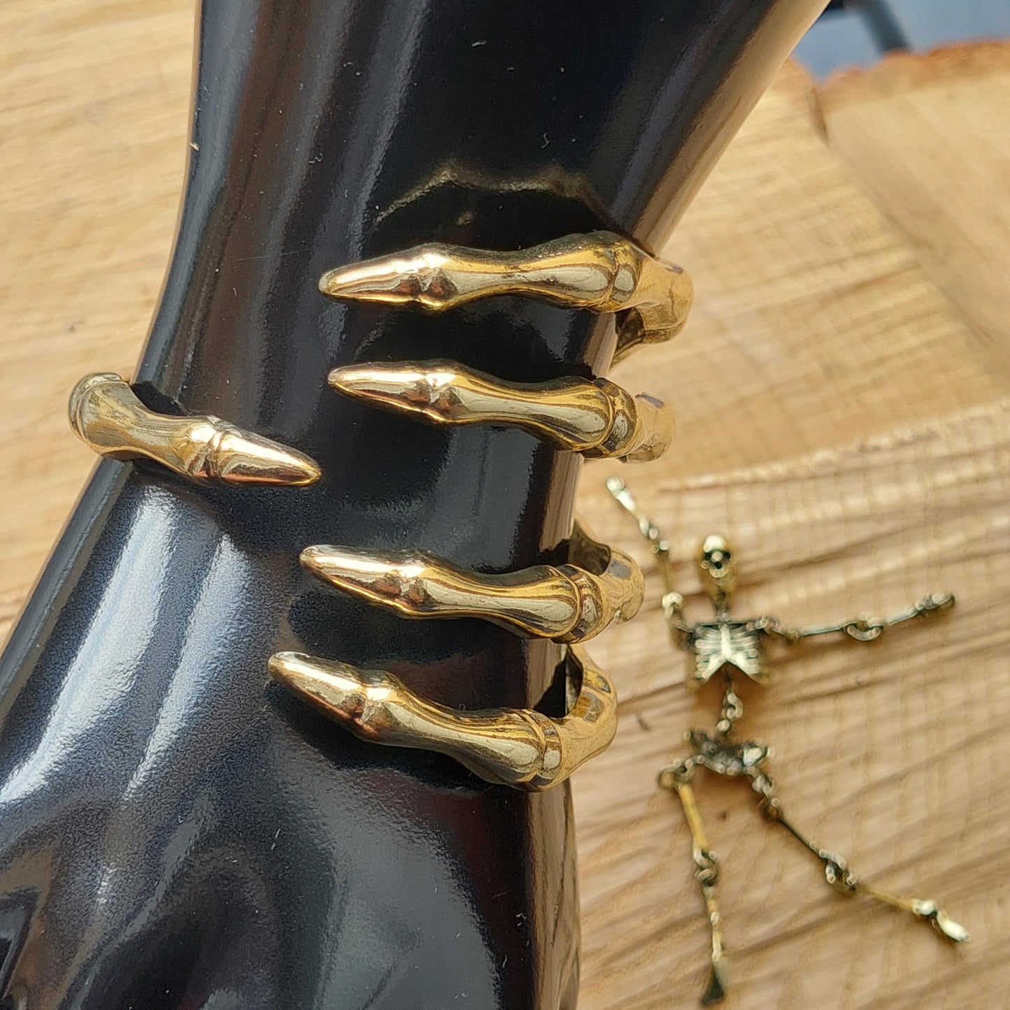 Gothic Skull Earrings & Claw Bracelet Set - Vintage Punk Jewelry Silver Gold