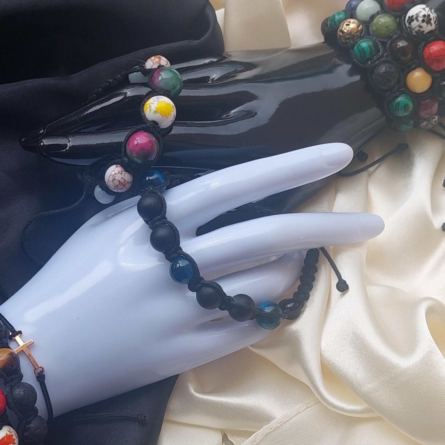 9-Piece Handmade Macrame Gemstone Bracelet Set | Unisex Boho Healing Stone Jewelry Gift