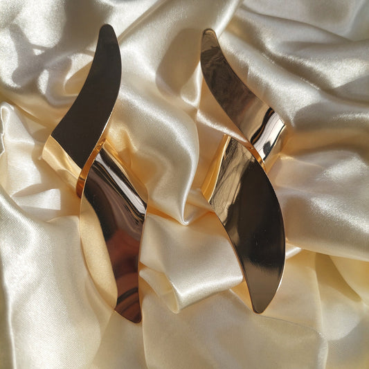 Voluminous Gold Statement Earrings – Red Lightning Bolt Dangle, Stylish Gothic Jewelry Gift for Her