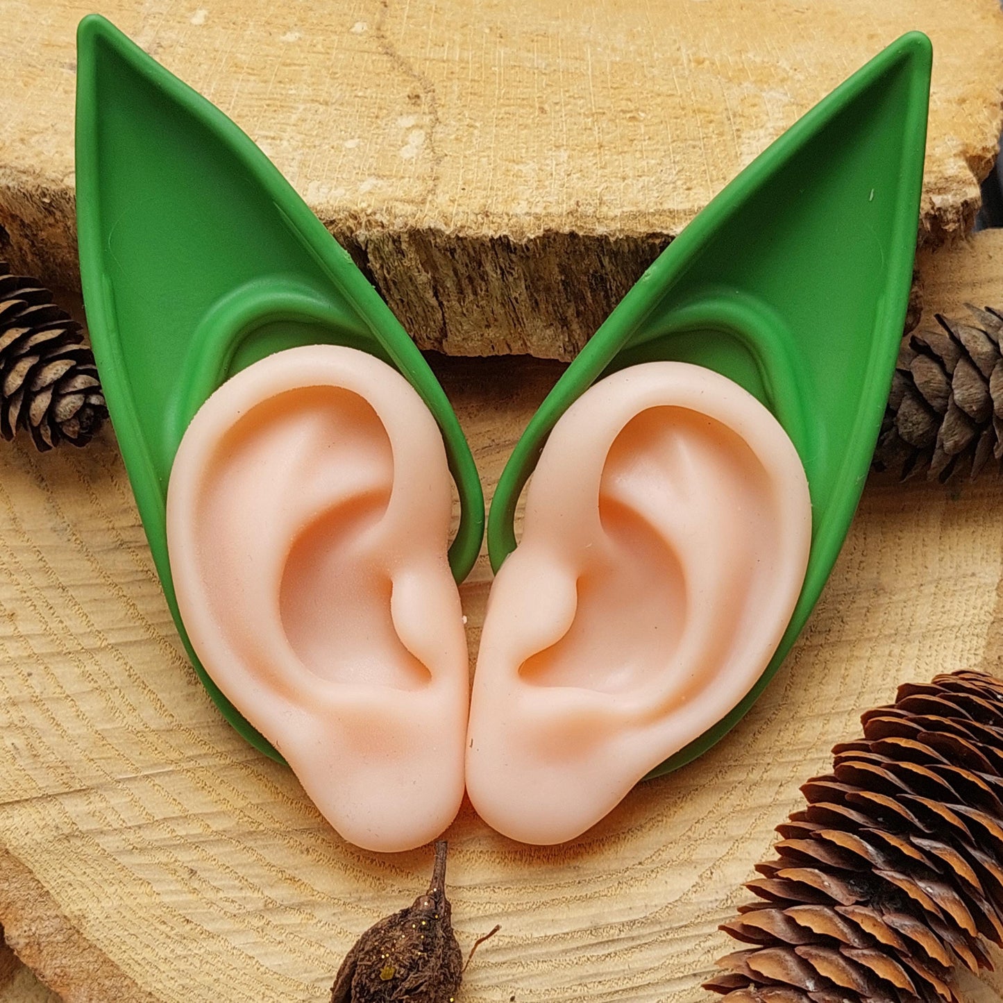 Silikon Elfenohren ohne Piercing, Grüne Pixie Ohren für Cosplay, Halloween, Fantasy Kostüm,Geschenk für Sie Ihn Elfen Party Zubehör