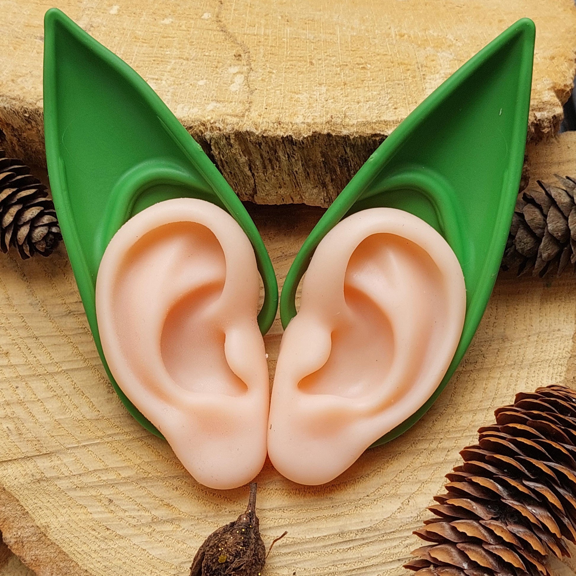 Silikon Elfenohren ohne Piercing, Grüne Pixie Ohren für Cosplay, Halloween, Fantasy Kostüm,Geschenk für Sie Ihn Elfen Party Zubehör