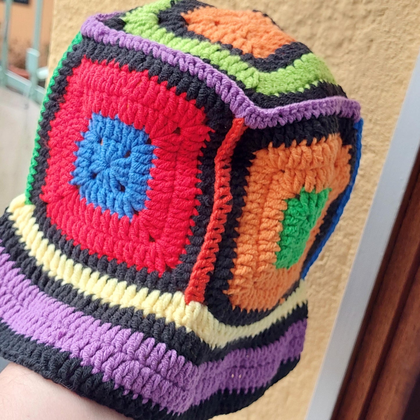 Colorful Boho Crochet Bucket Hat | Unisex Fisherman’s Cap with Geometric Pattern | Handmade Floppy Beanie for All Seasons