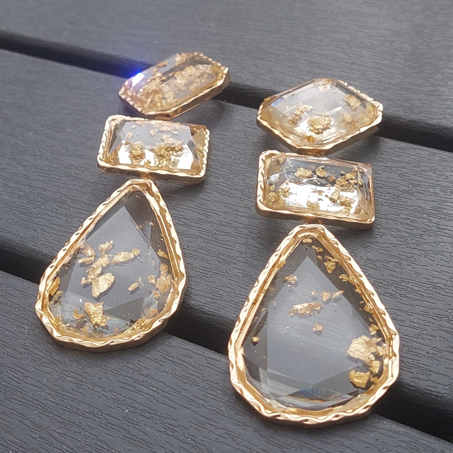 Glamorous Crystal Statement Earrings - Elegant Gold Resin Chandelier Jewelry, Vintage Boho Style, 10.5 cm Length, Gift Box Included