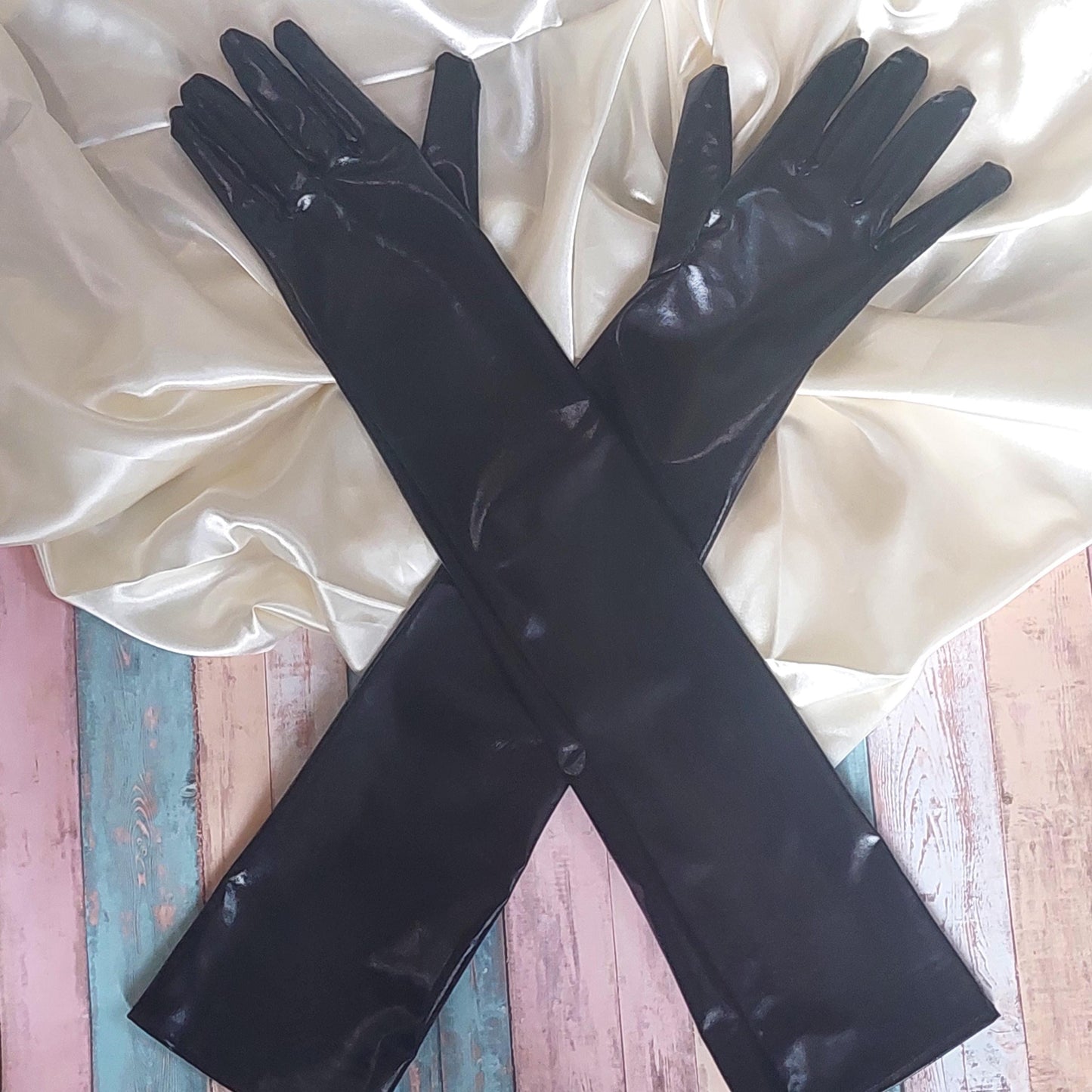 Elegant Black PU Leather Long Gloves for Women – 21" Evening Opera Gloves for Cosplay, Wedding & Formal Outfit