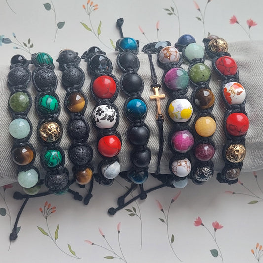 9-Piece Handmade Macrame Gemstone Bracelet Set | Unisex Boho Healing Stone Jewelry Gift