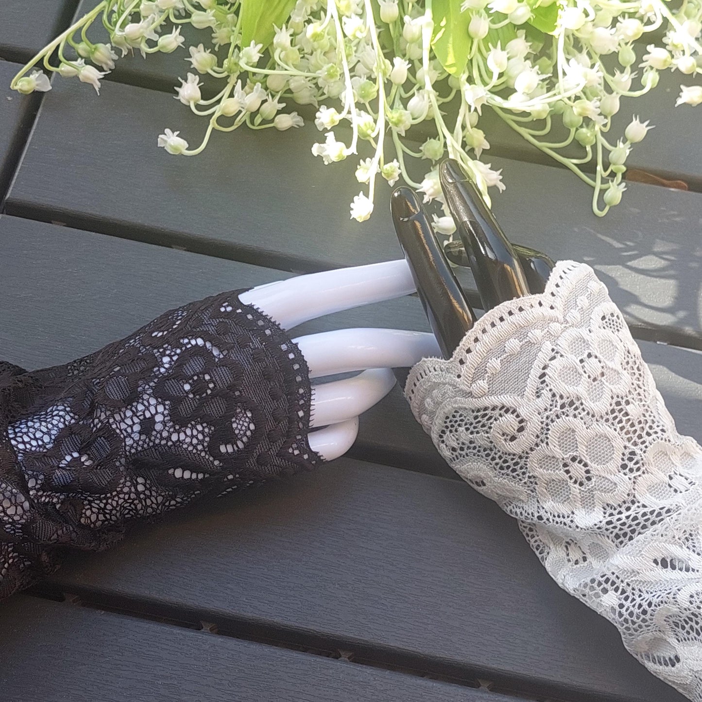 Lace Fingerless Gloves for Women - Long Black White Beige Evening Gloves