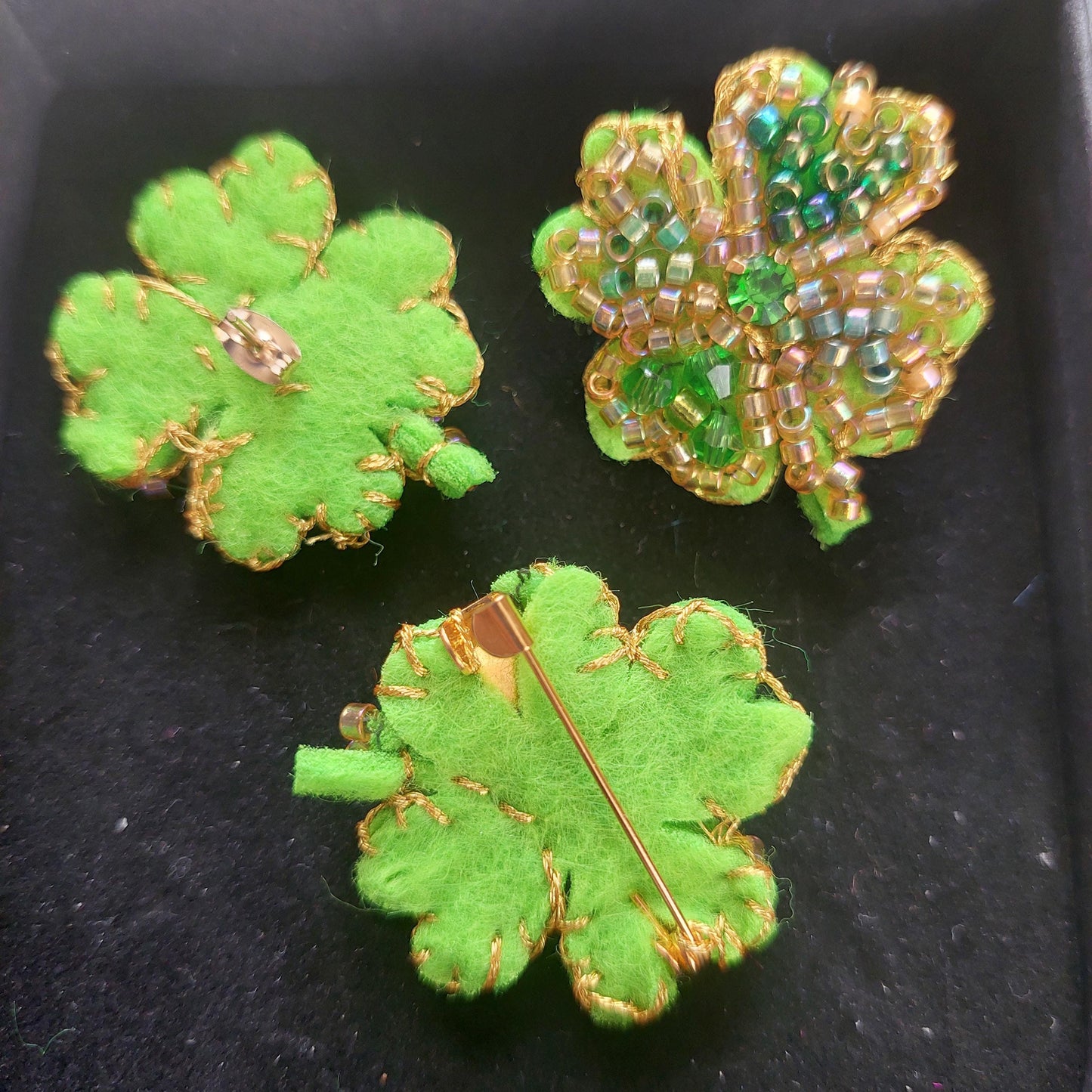 Handmade Felt Clover Jewelry Set with Beads - Unique Nature-Inspired Gift for Women