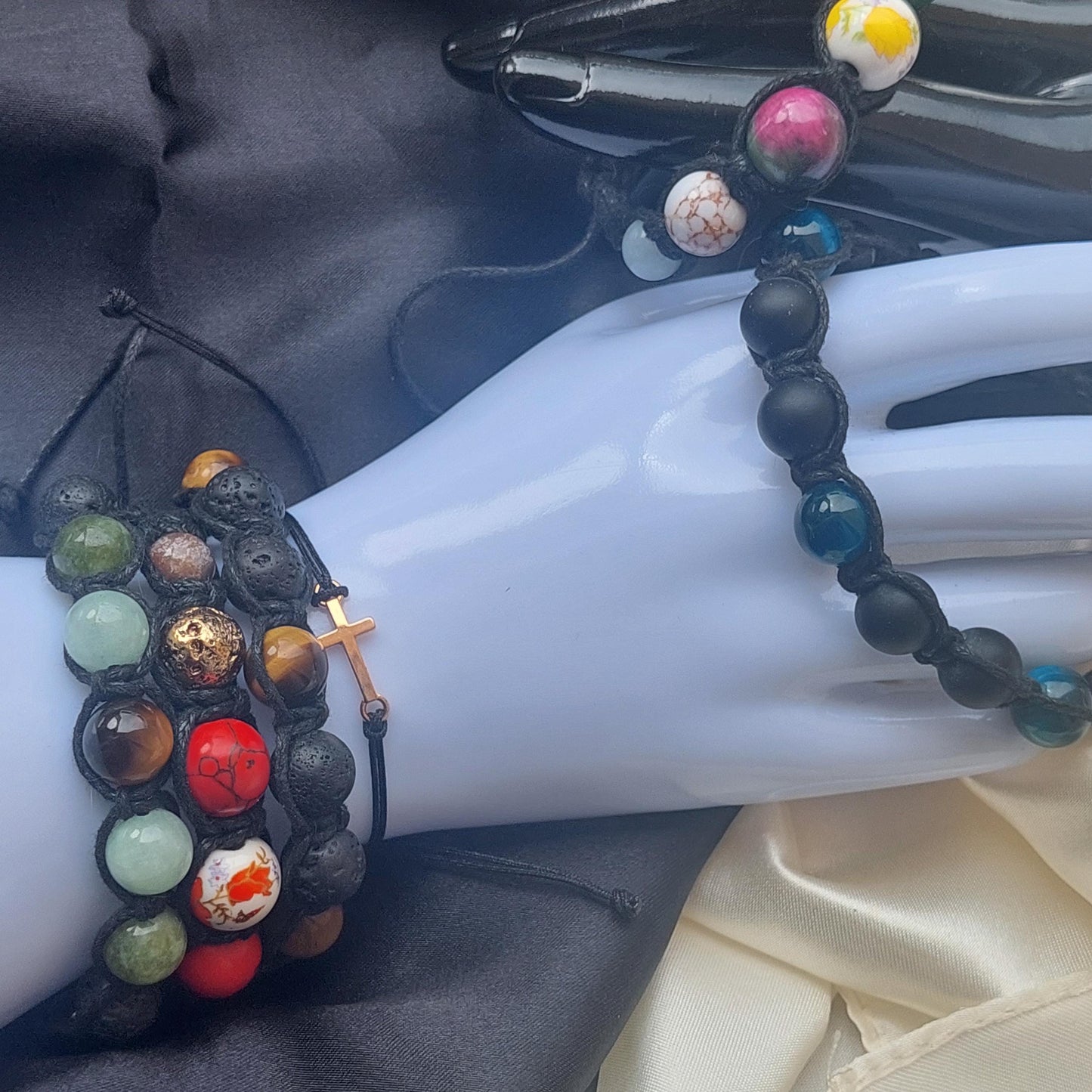 9-Piece Handmade Macrame Gemstone Bracelet Set | Unisex Boho Healing Stone Jewelry Gift
