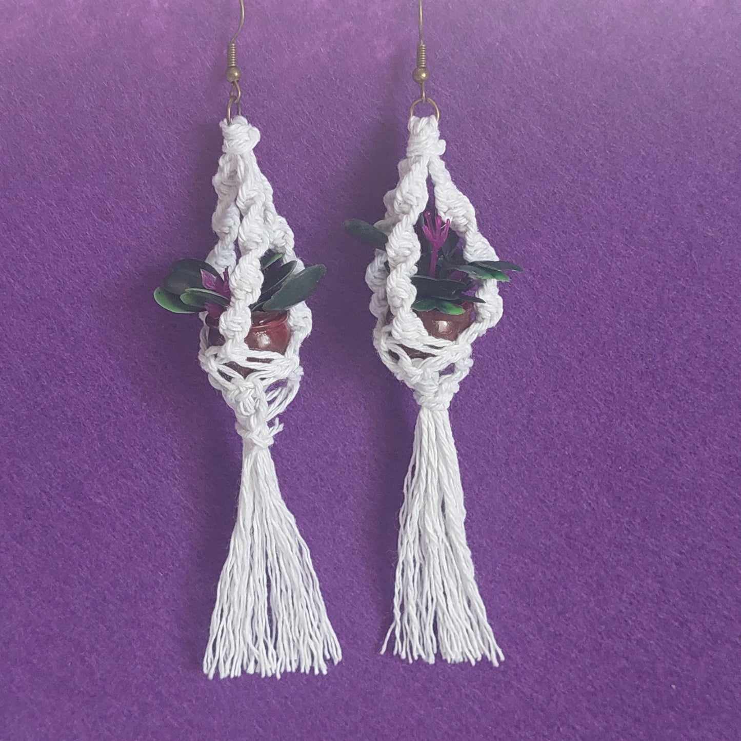 Boho Macramé Earrings with Mini Planter | Handmade Hanging Flower Pot Jewelry | Unique Bohemian Gift for Her