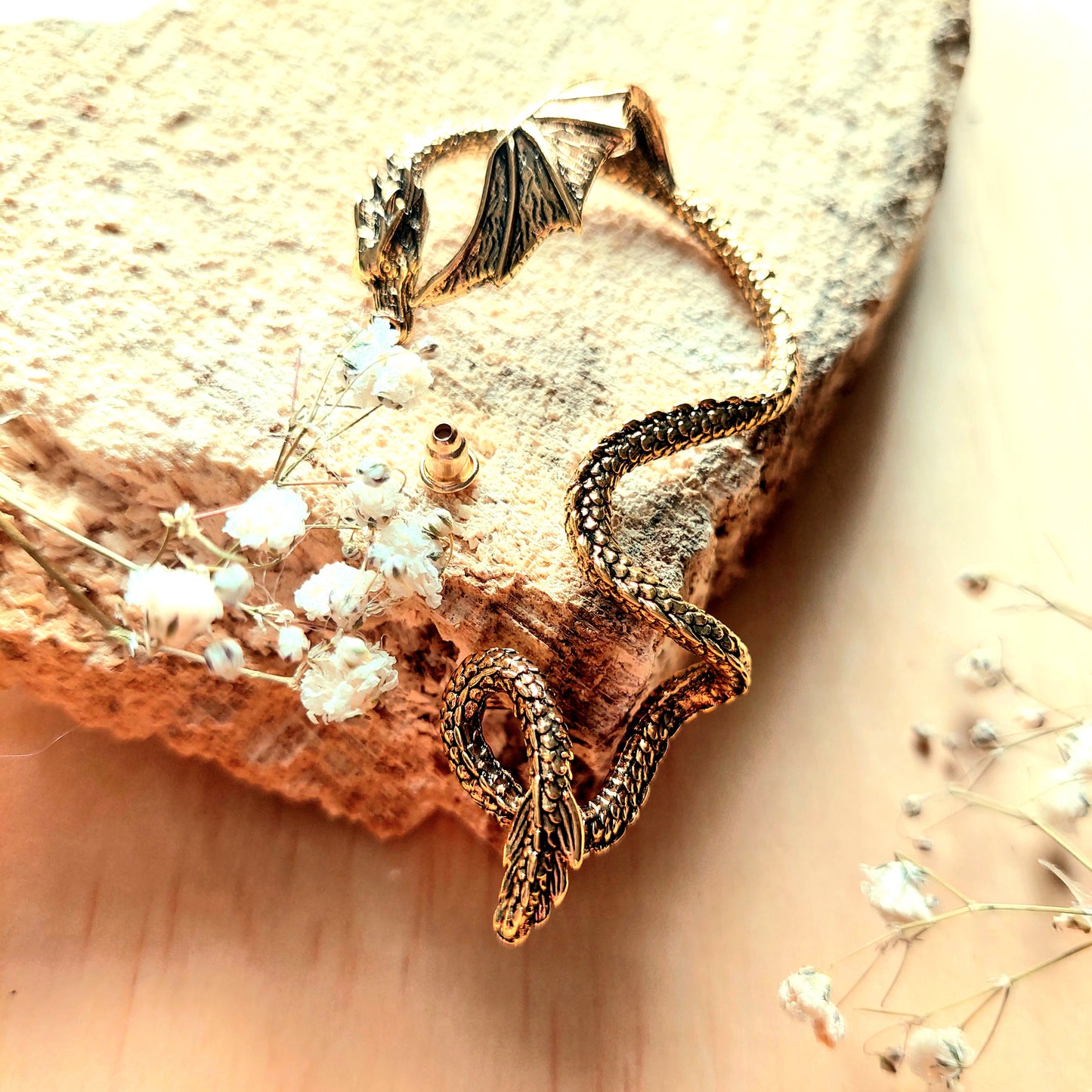 Gothic Dragon Ear Cuff Set | Gold, Silver & Black Fantasy Jewelry for Men & Women | Gothic Gift Accessory