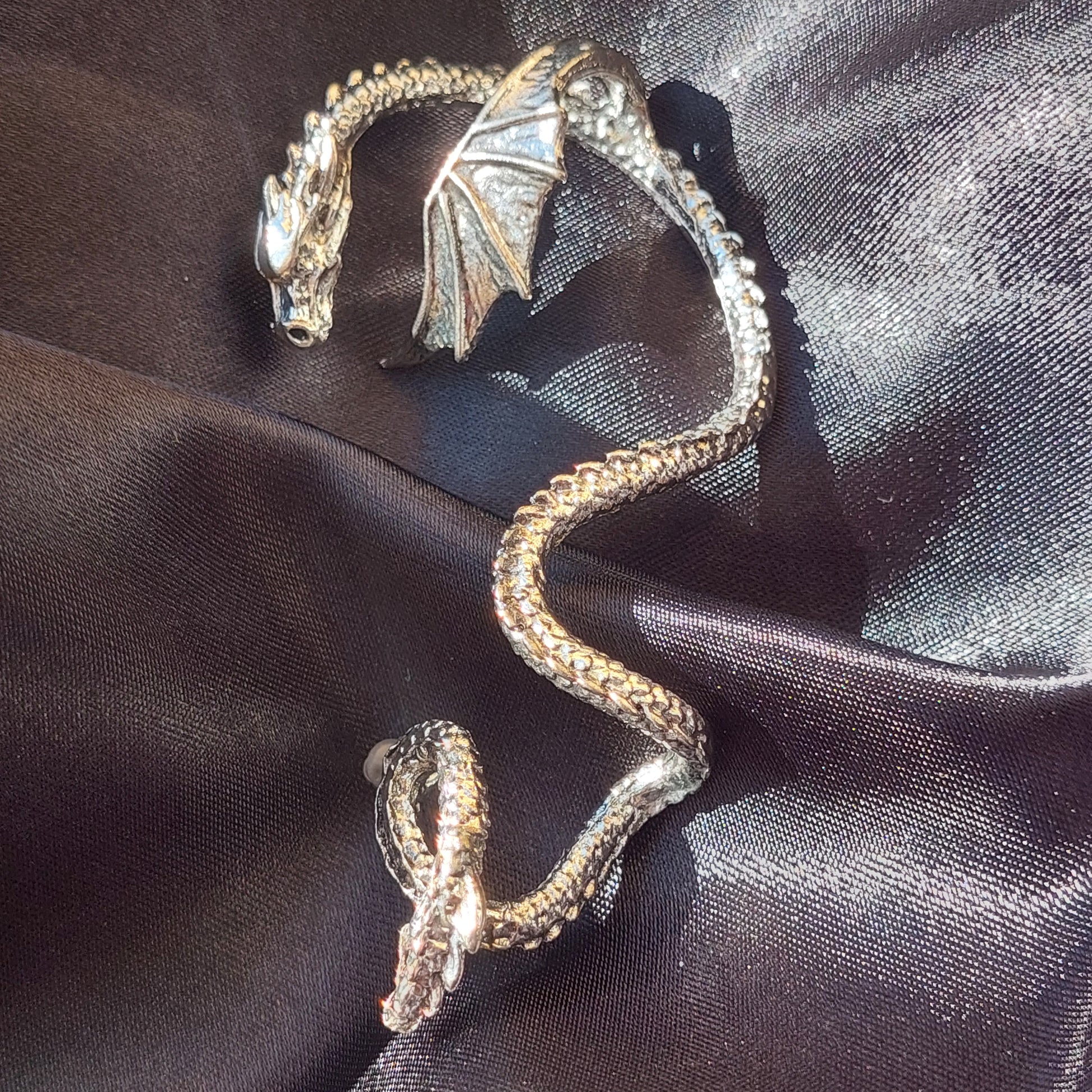 Gothic Dragon Ear Cuffs – Gold Silver Black Steel Jewelry for Pierced Ears