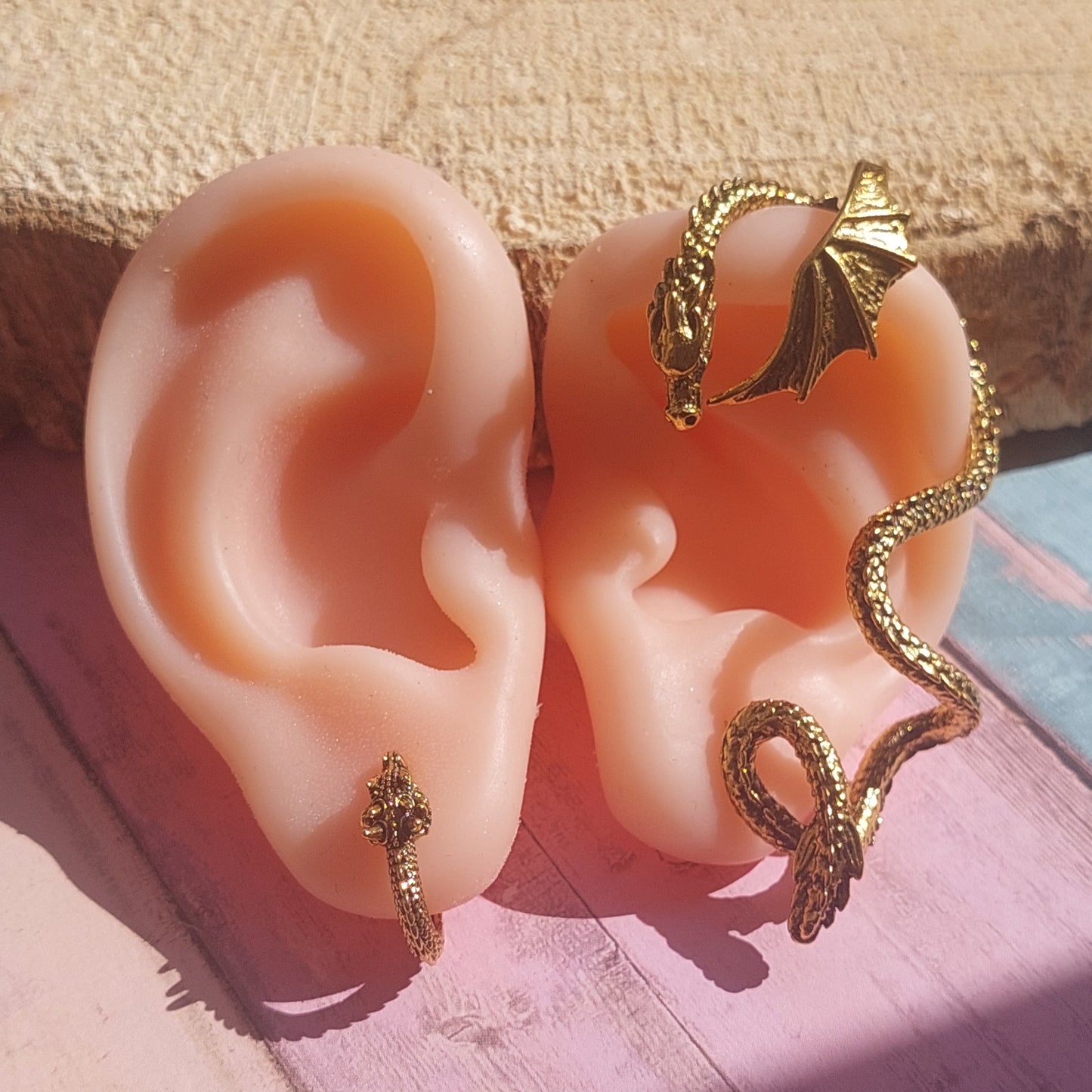 Mystical Dragon Hoop Earrings & Ear Cuffs – Gothic Fantasy Jewelry Set for Men & Women – Silver, Gold & Black