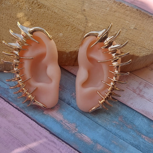 Gothic Spiked Skeleton Ear Cuffs – Silver & Gold Statement Jewelry | Non-Piercing Ear Wraps | Punk Alternative Gift