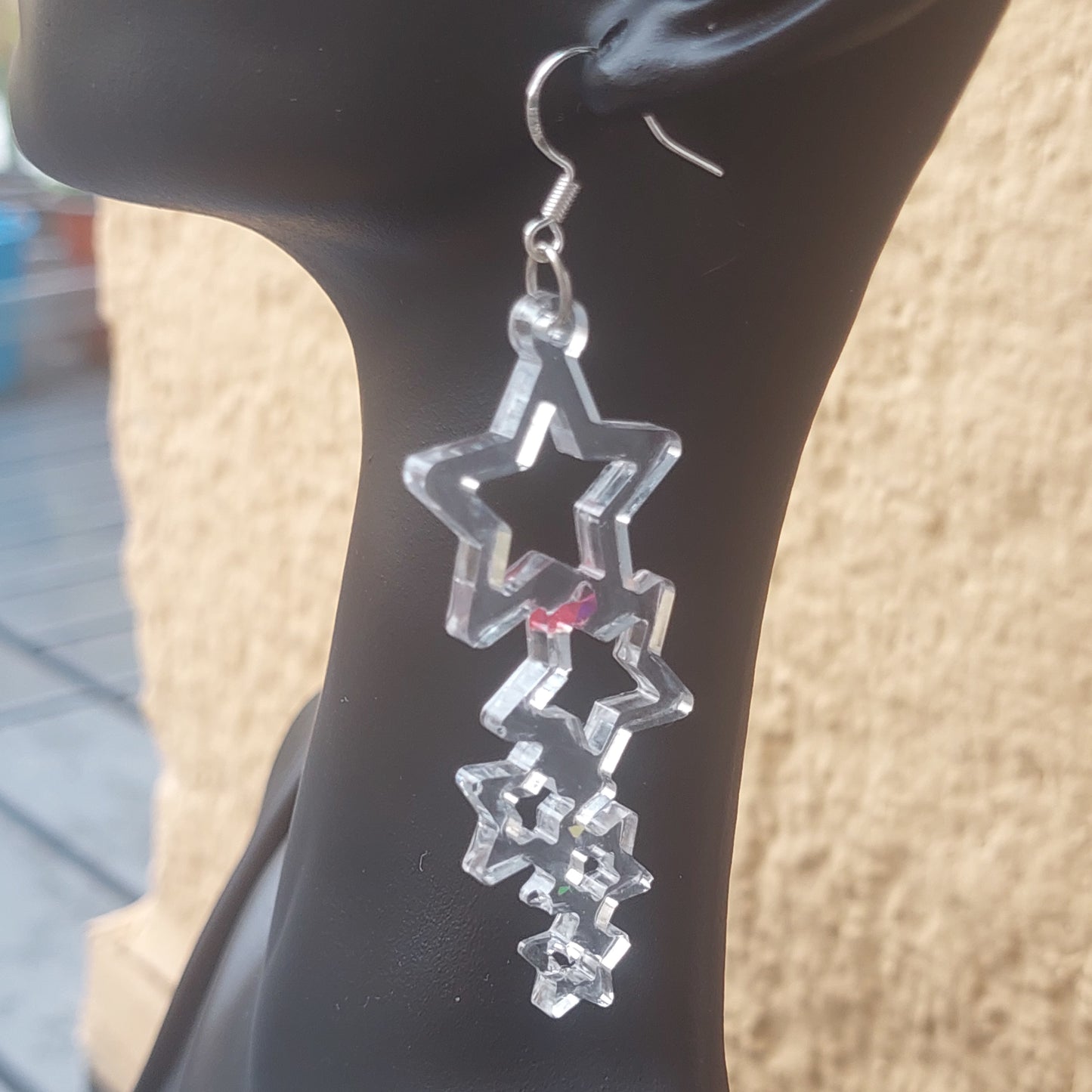 Creative Asymmetrical Fantasy Earrings – Clear Resin like Glass – 925 Sterling Silver Hooks – Fairies, Elves, Stars & Hearts – Gift Box