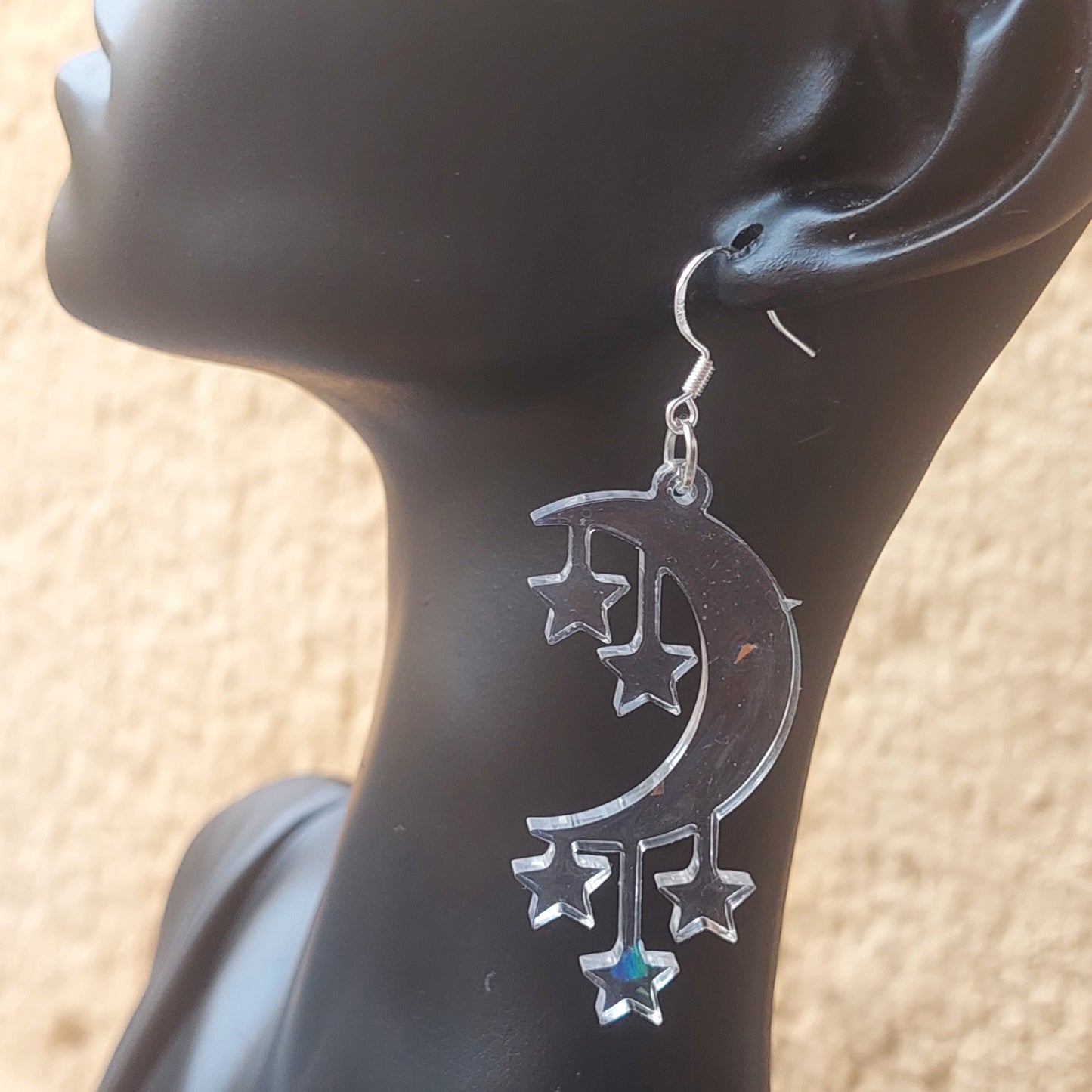 Creative Asymmetrical Fantasy Earrings – Clear Resin like Glass – 925 Sterling Silver Hooks – Fairies, Elves, Stars & Hearts – Gift Box