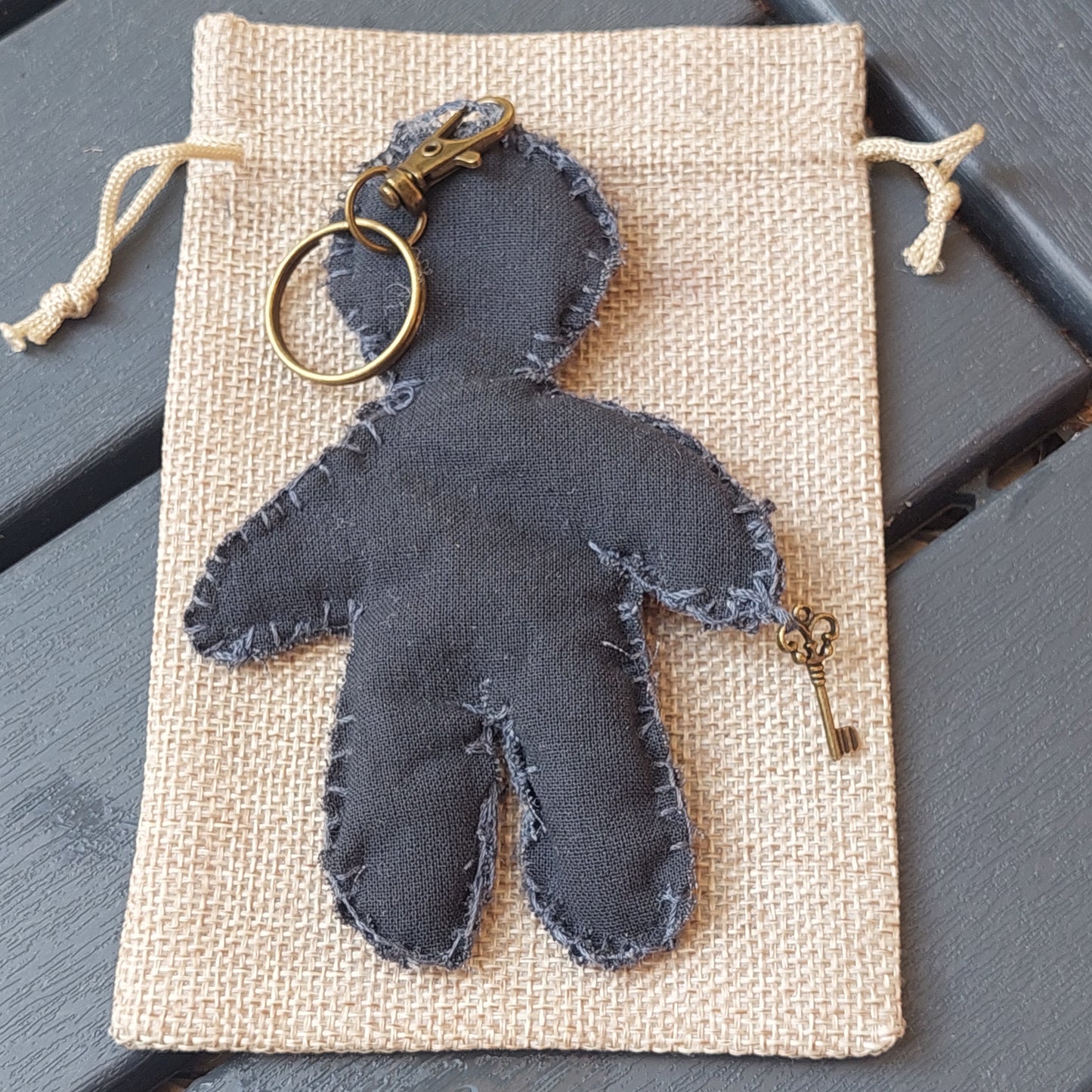 Gothic Voodoo Doll Keychain – Handmade Plush Amulet with Heart & Key | Creepy Cute Gift