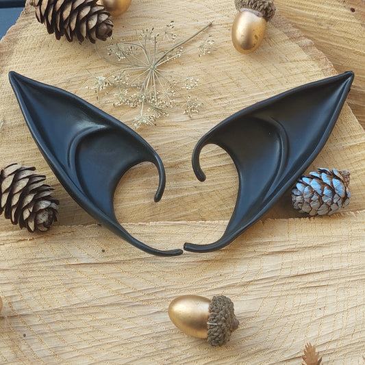 Black Elf Ears – Soft Silicone Fantasy Ear Cuffs, No Piercing, Gift Box