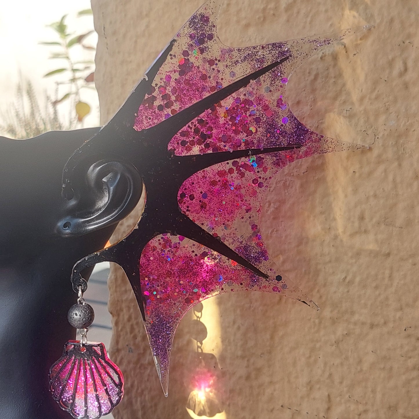 Unique Glamorous Resin Elf Ears with Crystals, Charms & Lava Beads – Stained Glass Fantasy Ear Cuffs, Limited Edition