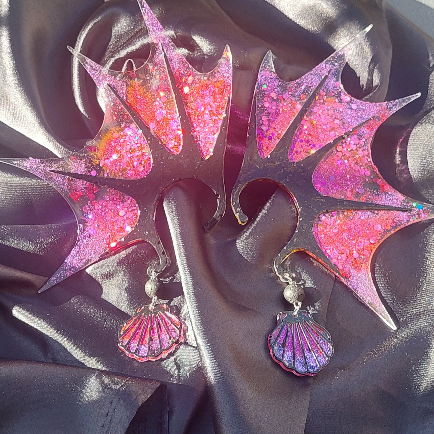 Unique Glamorous Resin Elf Ears with Crystals, Charms & Lava Beads – Stained Glass Fantasy Ear Cuffs, Limited Edition