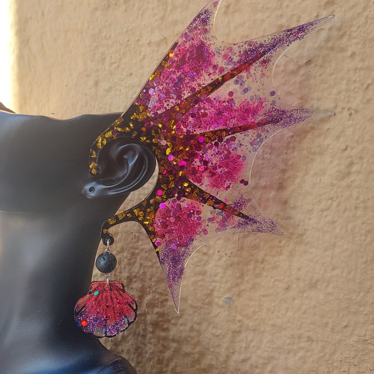 Unique Glamorous Resin Elf Ears with Crystals, Charms & Lava Beads – Stained Glass Fantasy Ear Cuffs, Limited Edition