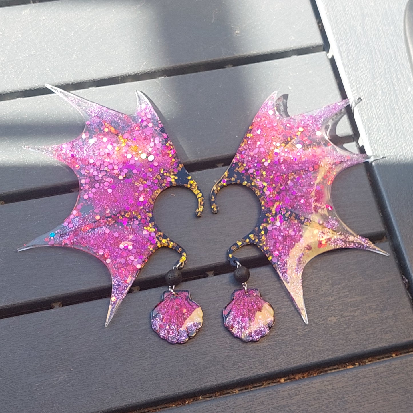 Unique Glamorous Resin Elf Ears with Crystals, Charms & Lava Beads – Stained Glass Fantasy Ear Cuffs, Limited Edition