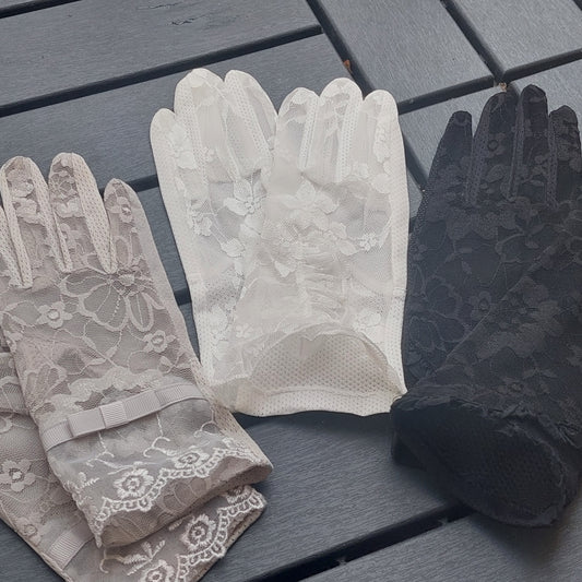 Elegant Lace Gloves for Women – Black, White & Grey | Touchscreen Compatible, Breathable, Gift Box, Wedding & Evening Accessories