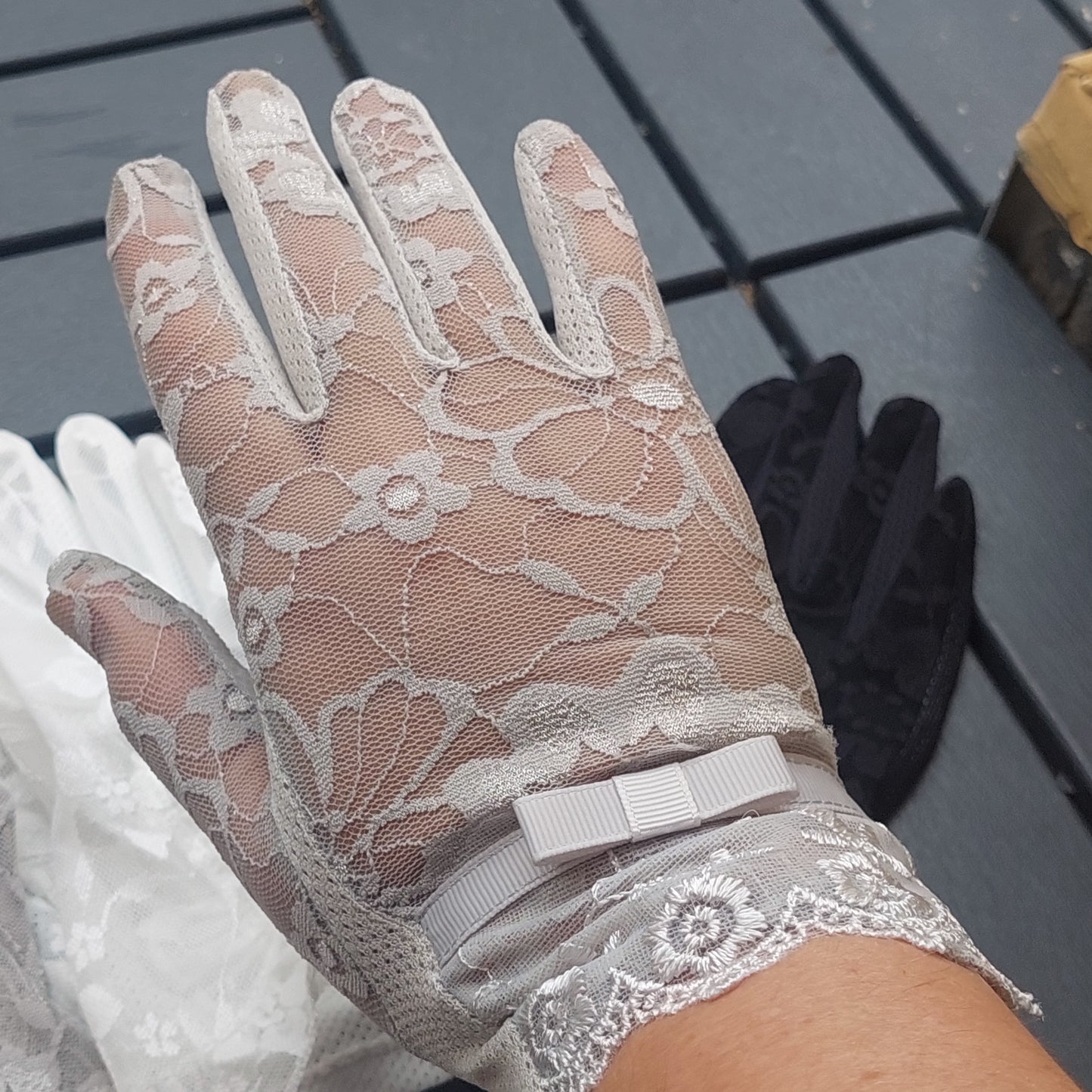 Elegant Lace Gloves for Women – Black, White & Grey | Touchscreen Compatible, Breathable, Gift Box, Wedding & Evening Accessories