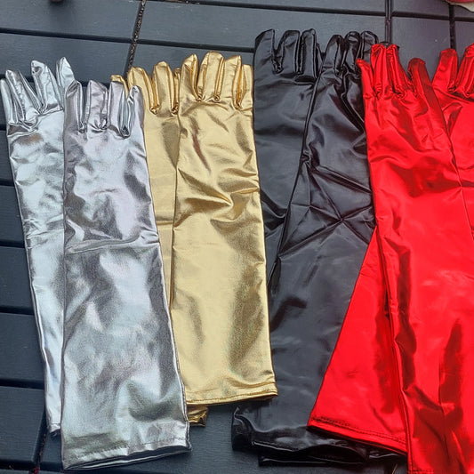 Elegant Black PU Leather Long Gloves for Women – 21" Evening Opera Gloves for Cosplay, Wedding & Formal Outfit