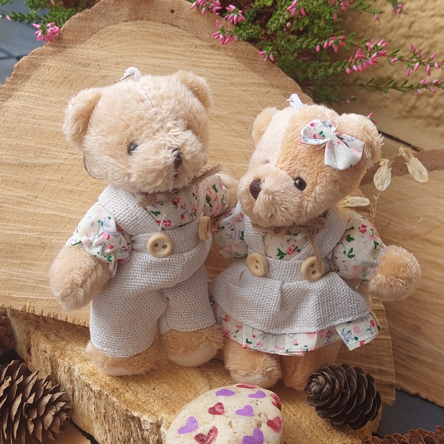 Inseparable Plush Toy Pair – Bear & Bunny Friends, 12 cm Softies, Keychain, Desk or Shelf Decor, Magical Gift Set