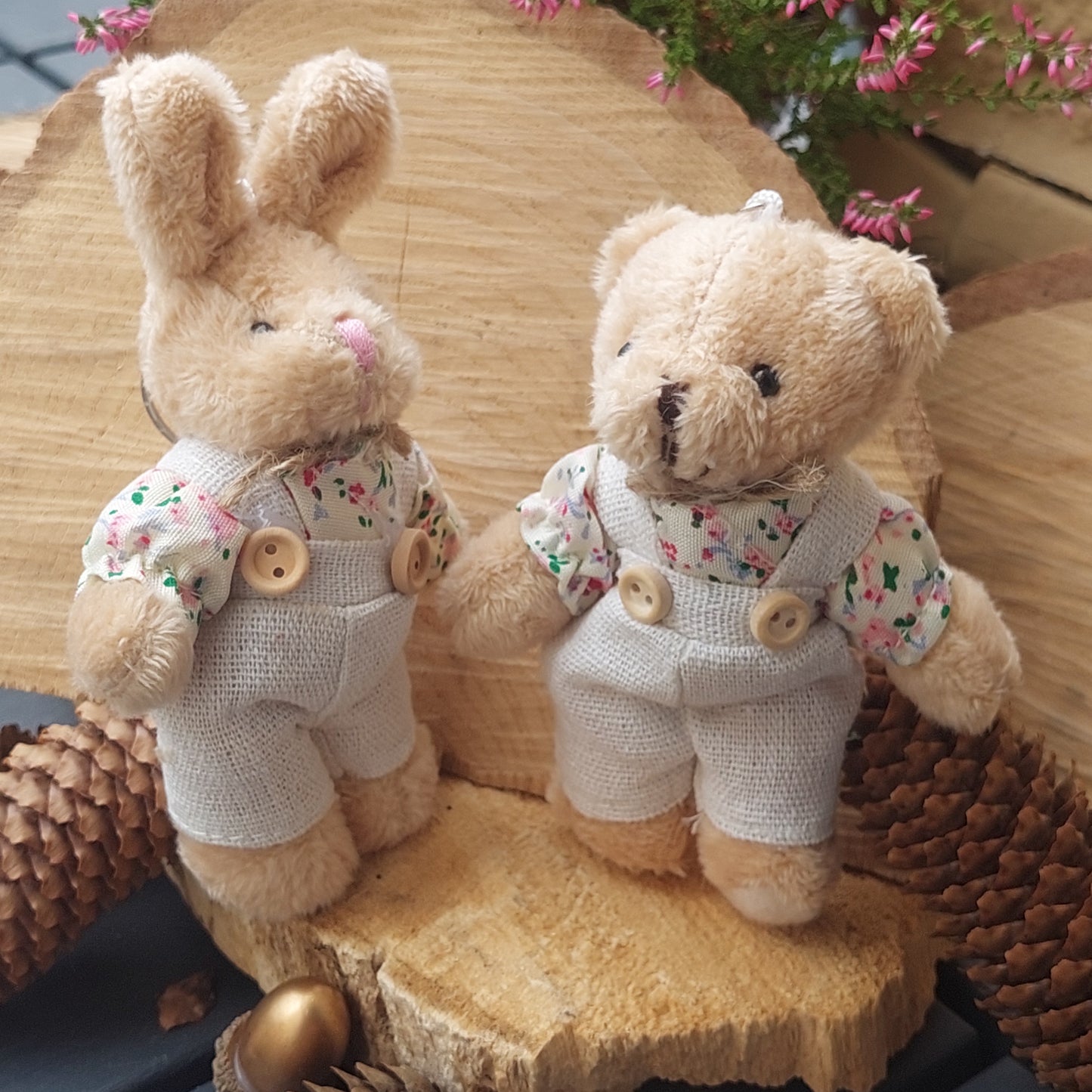 Inseparable Plush Toy Pair – Bear & Bunny Friends, 12 cm Softies, Keychain, Desk or Shelf Decor, Magical Gift Set