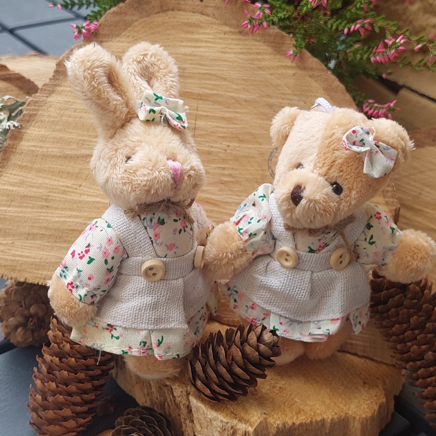 Inseparable Plush Toy Pair – Bear & Bunny Friends, 12 cm Softies, Keychain, Desk or Shelf Decor, Magical Gift Set